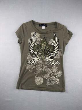 Appropriate Behavior Graphic T-Shirt Size M Olive Green Winged Fleur De Lis